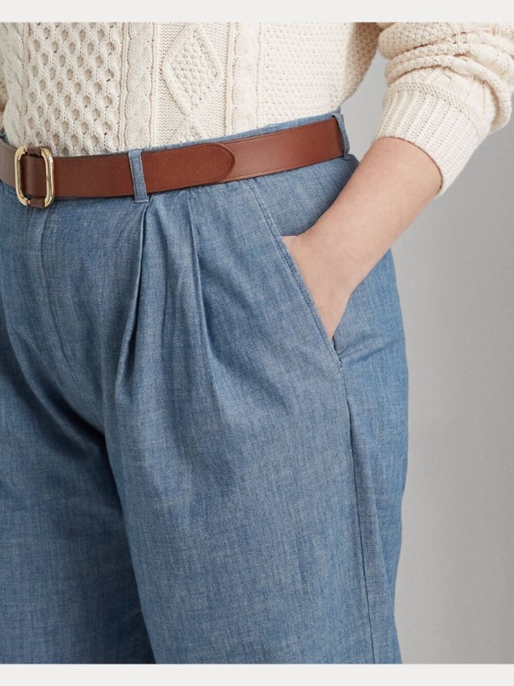 NEW! Lauren Ralph Lauren Women's 20W Pleated Chambray Wide-Leg Pant NWT $145 - Picture 5 of 6